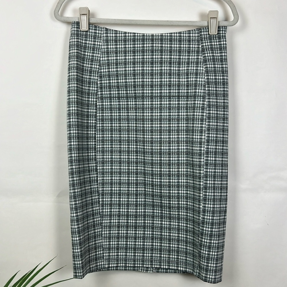 NWT Liverpool Bia Knit Pencil Skirt Herringbone Plaid Blue Gray White 8